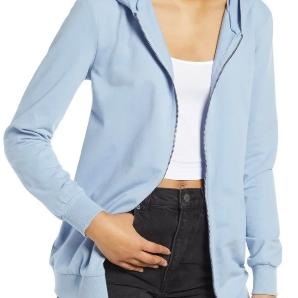 BP Nordstrom Womens Oversized Zip Hoodie Sz XS Blue Cotton Terry Long Sleeve NWT